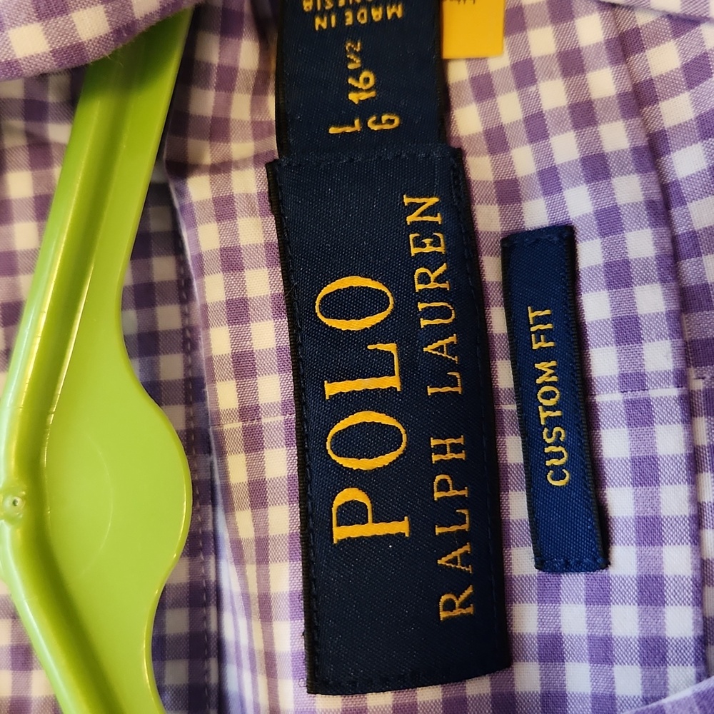 Polo Ralph Lauren Purole White Gingham Size 16 1/2 Custom Fit Button Down Shirt - Picture 9 of 13